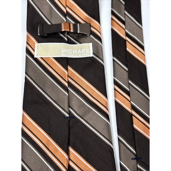 Michael Kors Men's Silk Neck Tie Brown Orange Textured Stripe 60" - Picture 4 of 4